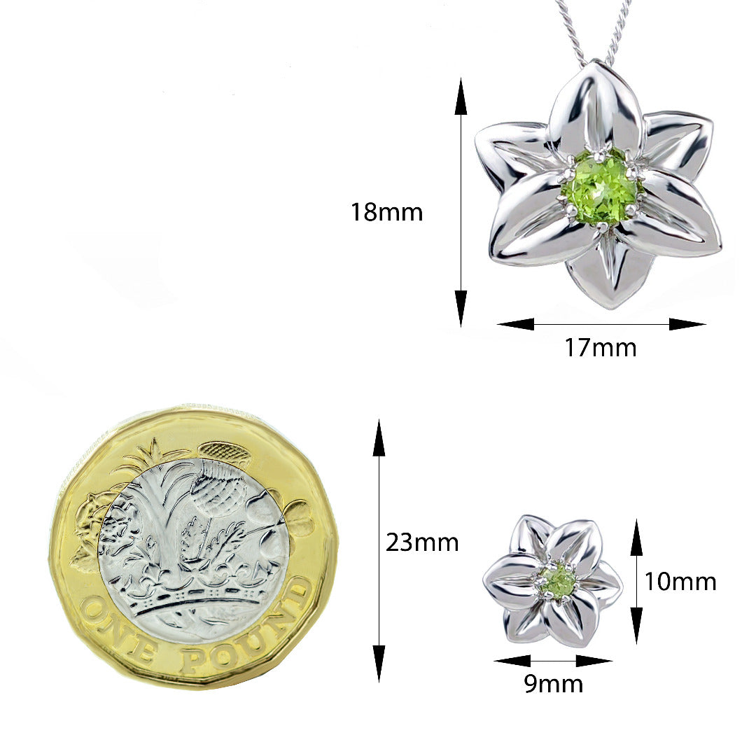 Peridot Flower Earrings 0.14ct Daffodil Green Studs Silver August Birthstone