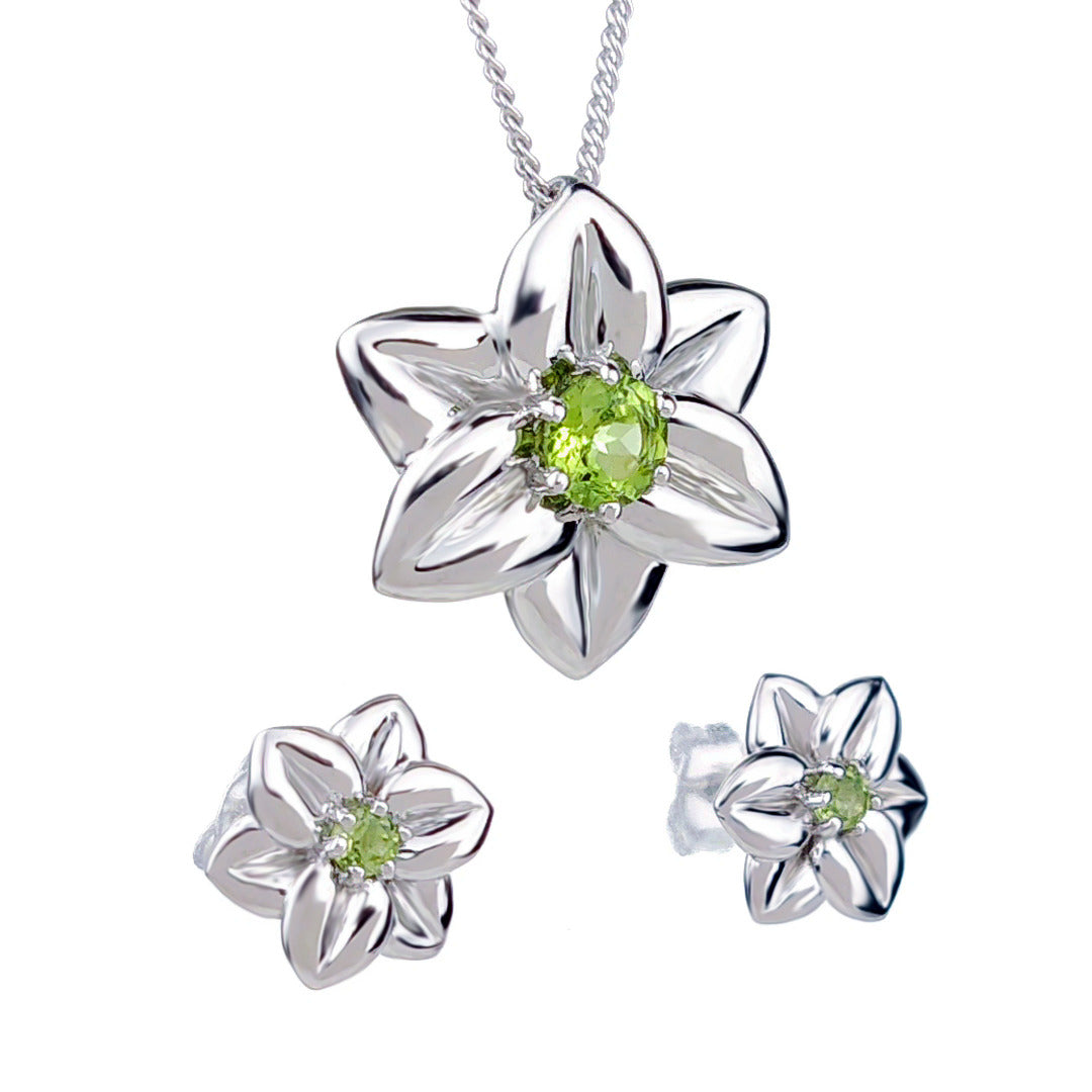 Peridot Necklace Earring Set 0.64ct Daffodil Green Silver August Birthstone