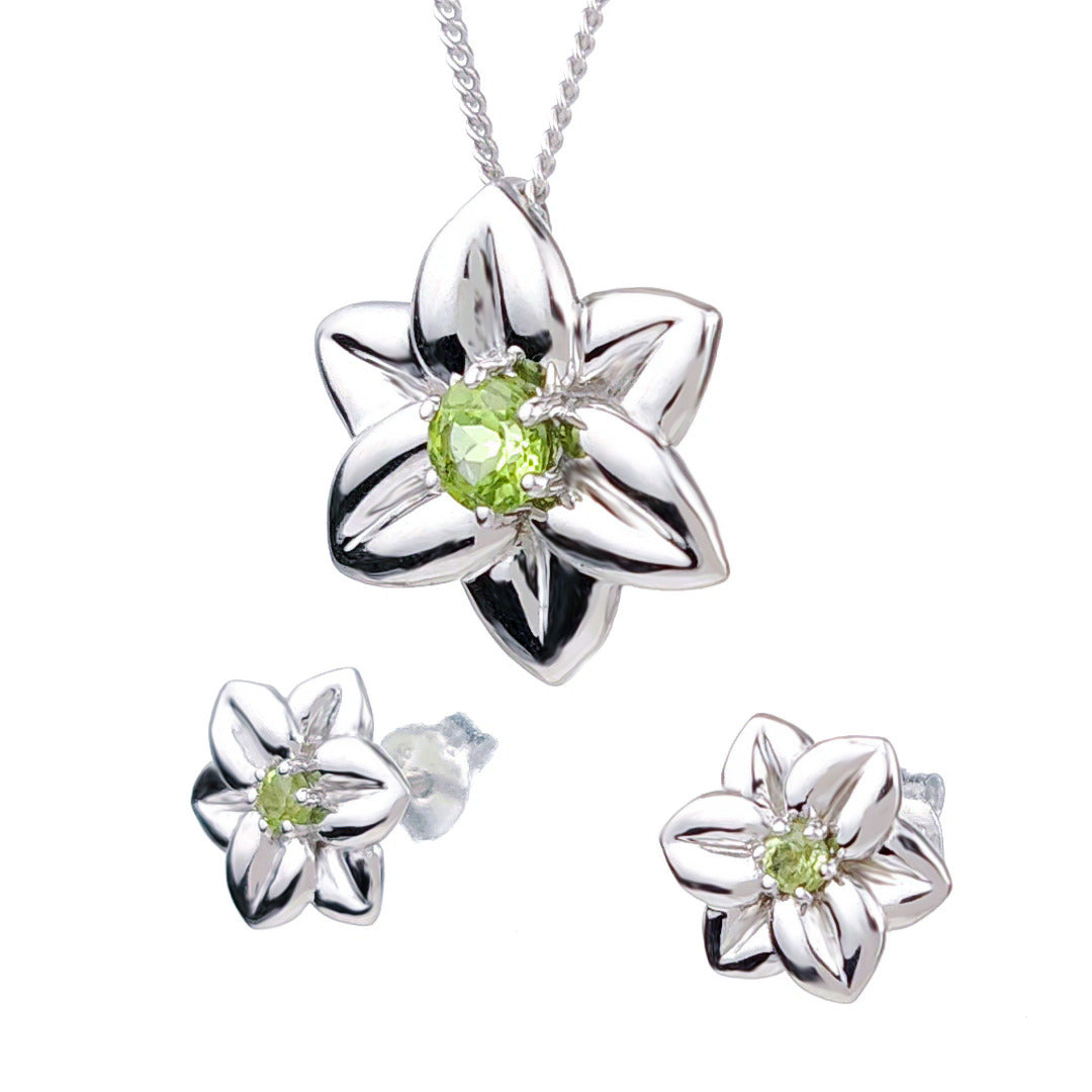 Peridot Necklace Earring Set 0.64ct Daffodil Green Silver August Birthstone