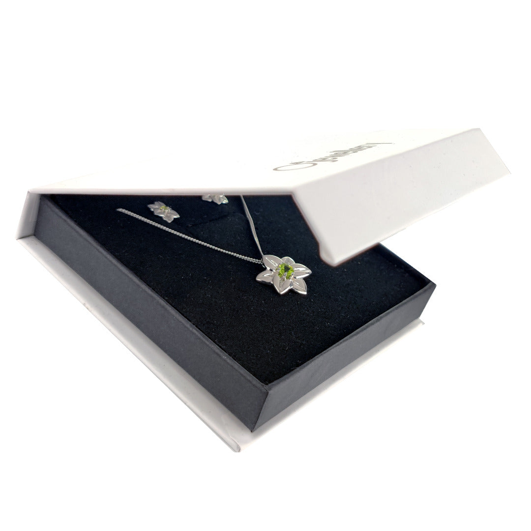 Peridot Necklace Earring Set 0.64ct Daffodil Green Silver August Birthstone