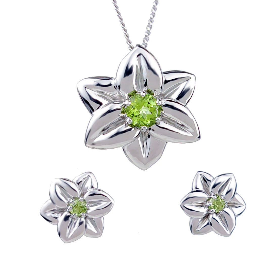 Peridot Necklace Earring Set 0.64ct Daffodil Green Silver August Birthstone