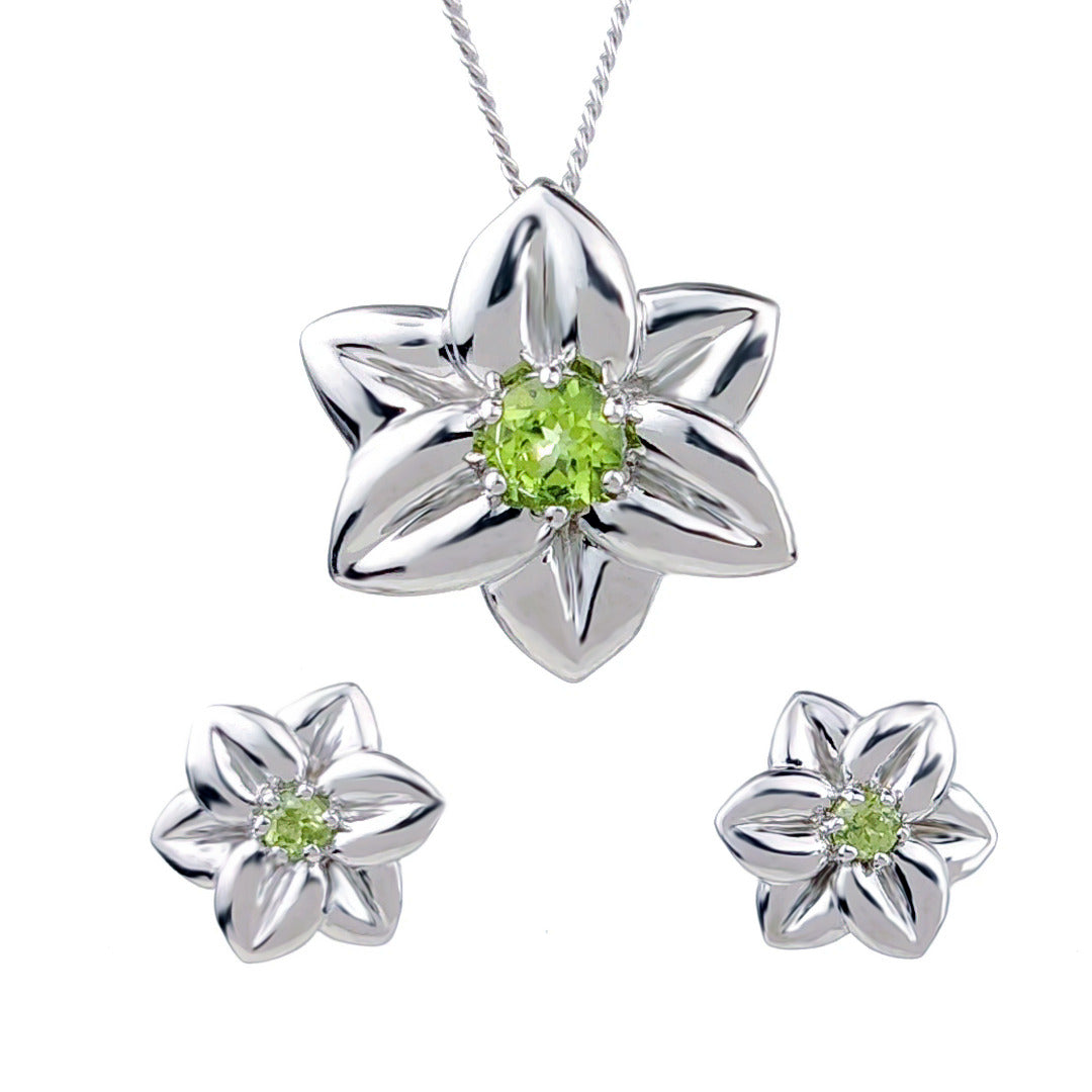 Peridot Necklace Earring Set 0.64ct Daffodil Green Silver August Birthstone