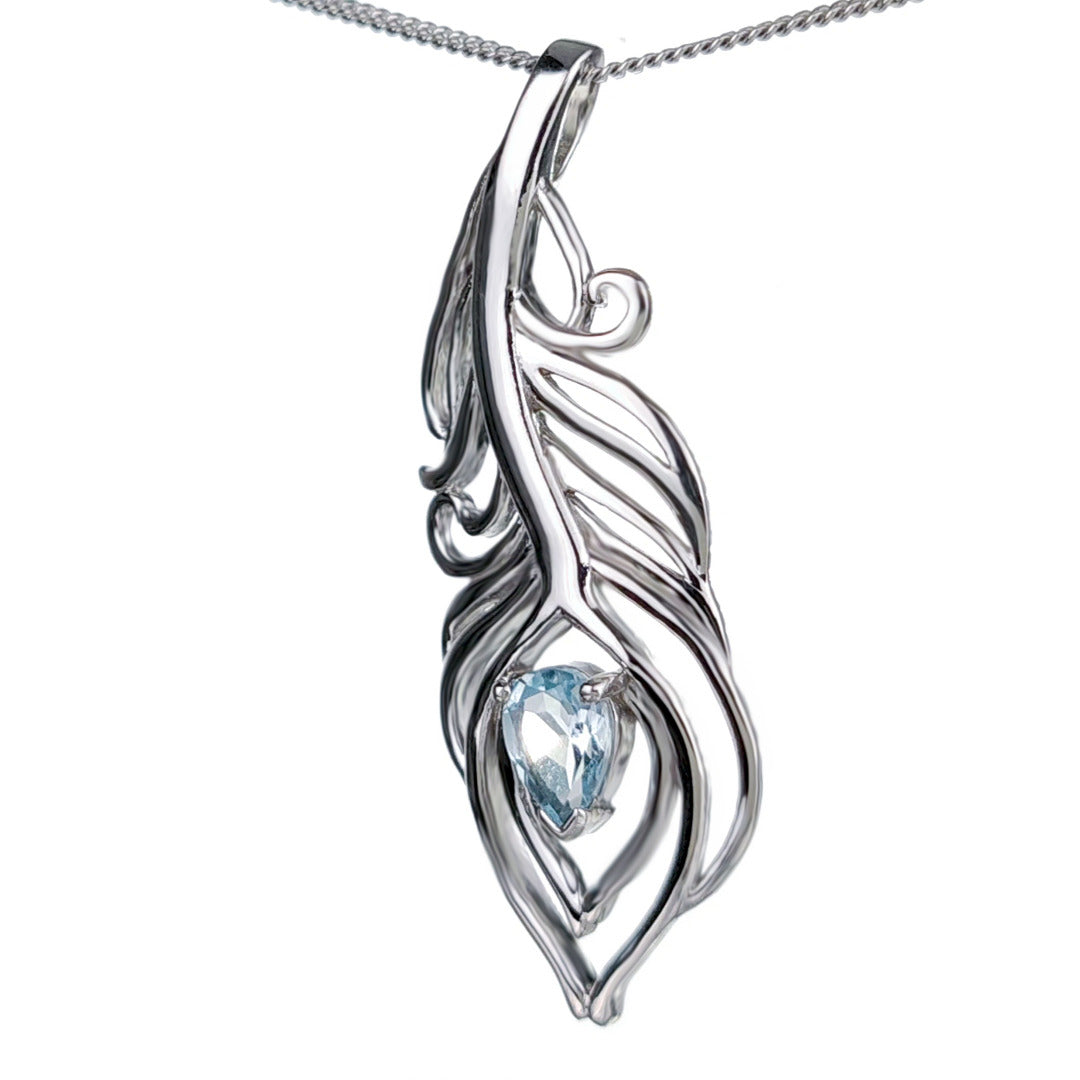 Topaz Necklace 1ct Peacock Blue Pendant Silver December Birthstone