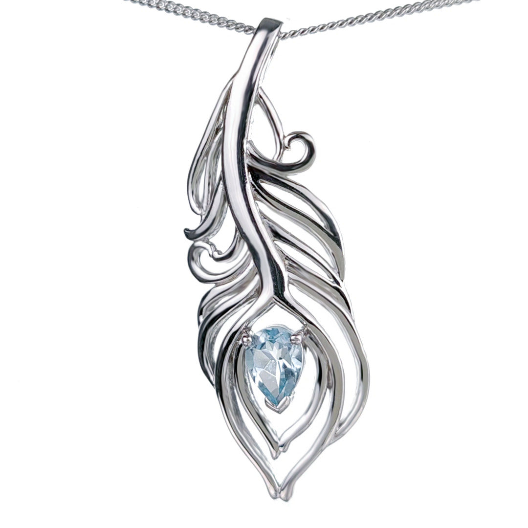 Topaz Necklace 1ct Peacock Blue Pendant Silver December Birthstone