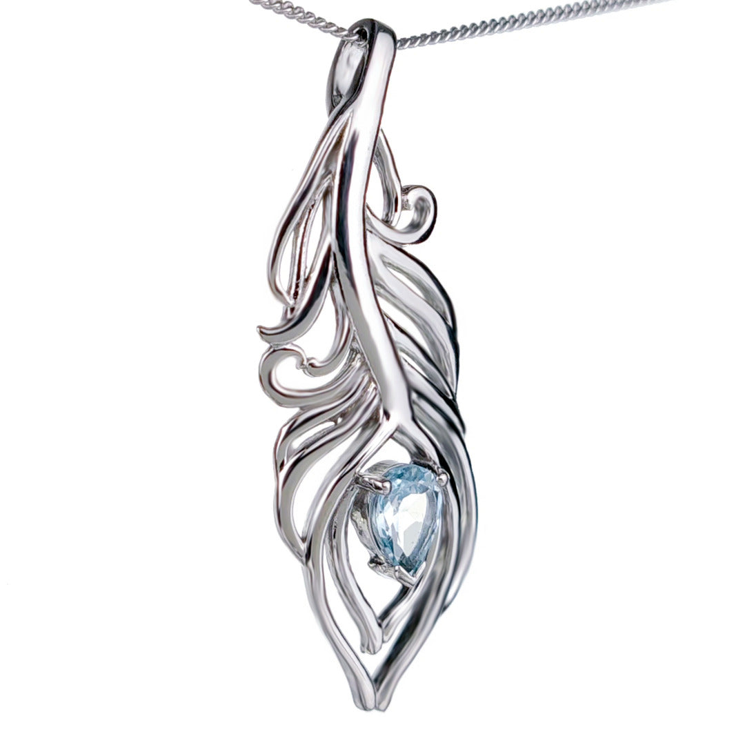 Topaz Necklace 1ct Peacock Blue Pendant Silver December Birthstone