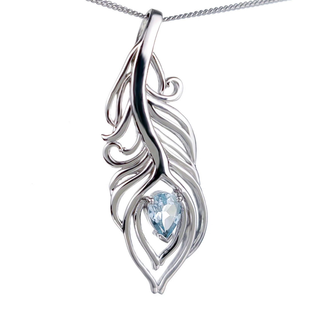 Topaz Necklace 1ct Peacock Blue Pendant Silver December Birthstone