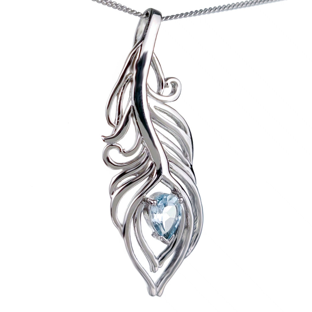 Topaz Necklace 1ct Peacock Blue Pendant Silver December Birthstone