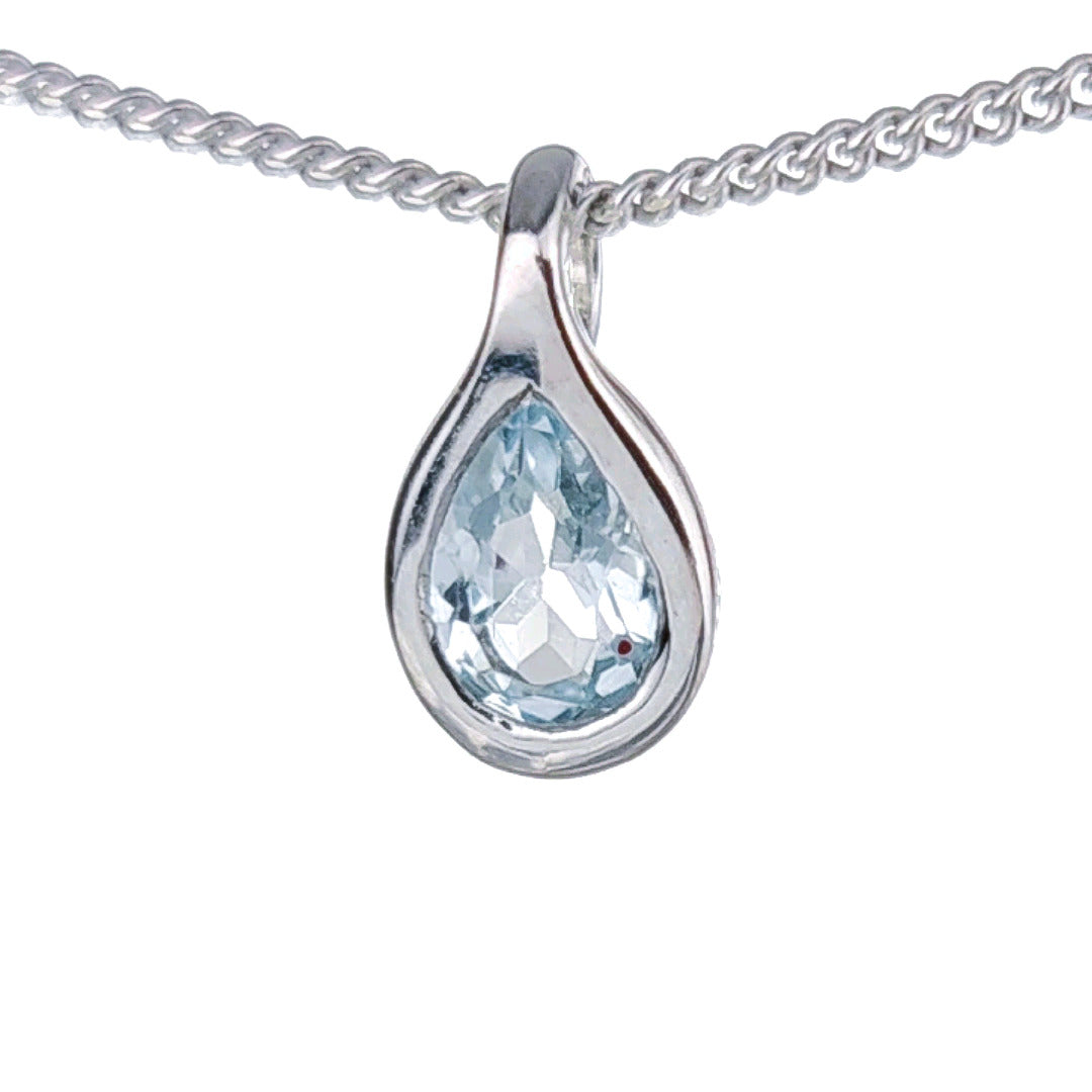 Topaz Necklace 0.5ct Pear Blue Pendant Silver December Birthstone