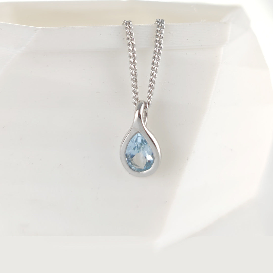 Topaz Necklace 0.5ct Pear Blue Pendant Silver December Birthstone