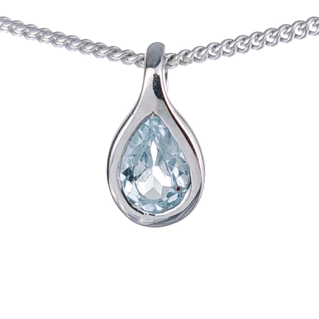 Topaz Necklace 0.5ct Pear Blue Pendant Silver December Birthstone