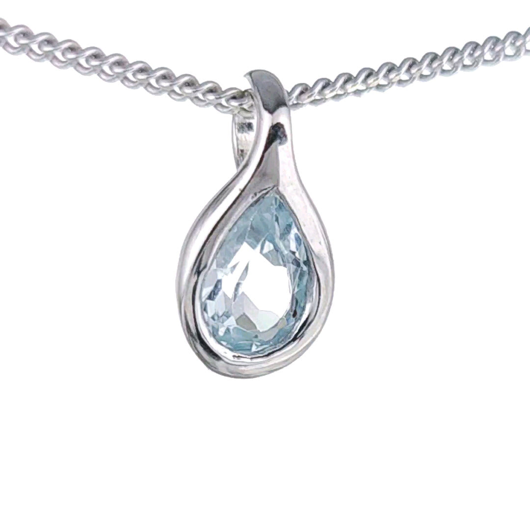 Topaz Necklace 0.5ct Pear Blue Pendant Silver December Birthstone