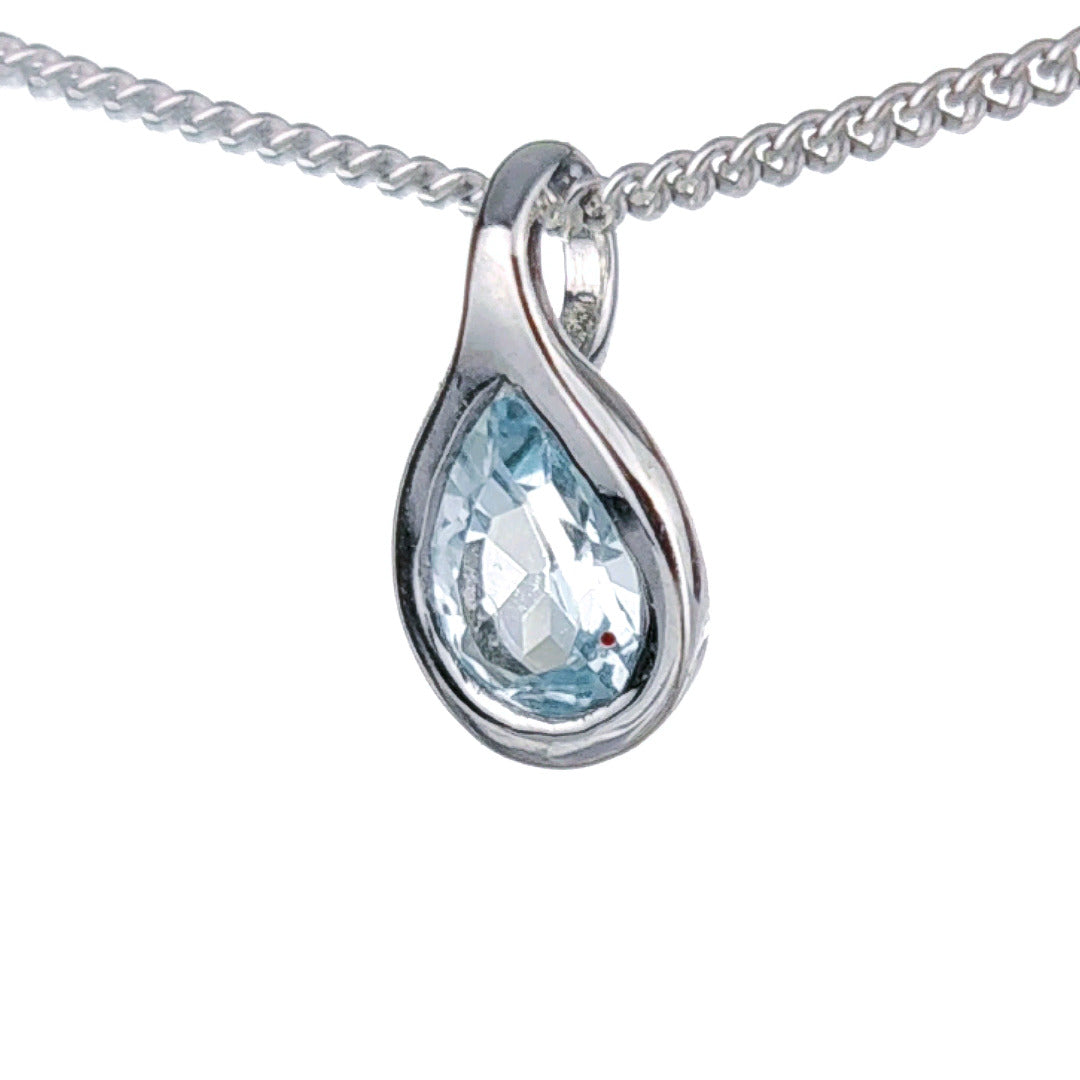 Topaz Necklace 0.5ct Pear Blue Pendant Silver December Birthstone