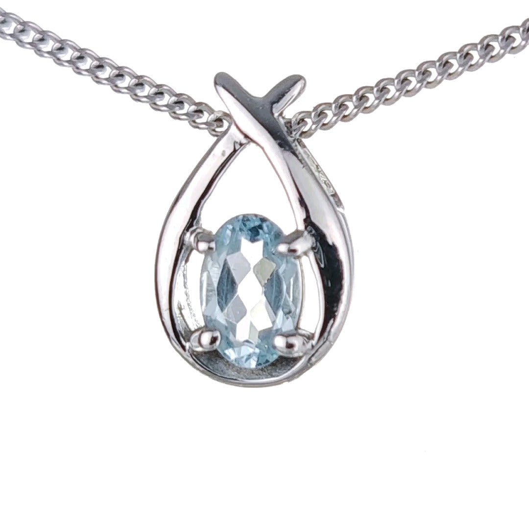 Topaz Necklace 0.5ct Pear Blue Twist Pendant Silver December Birthstone