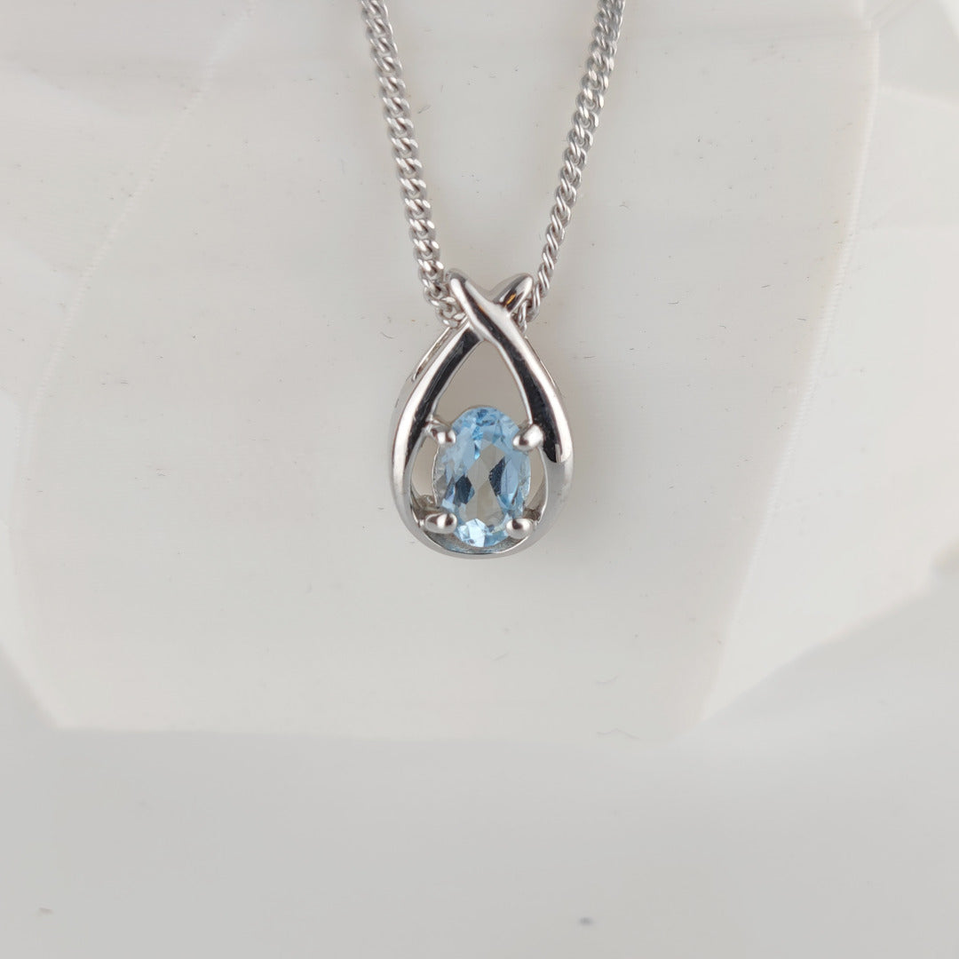 Topaz Necklace 0.5ct Pear Blue Twist Pendant Silver December Birthstone