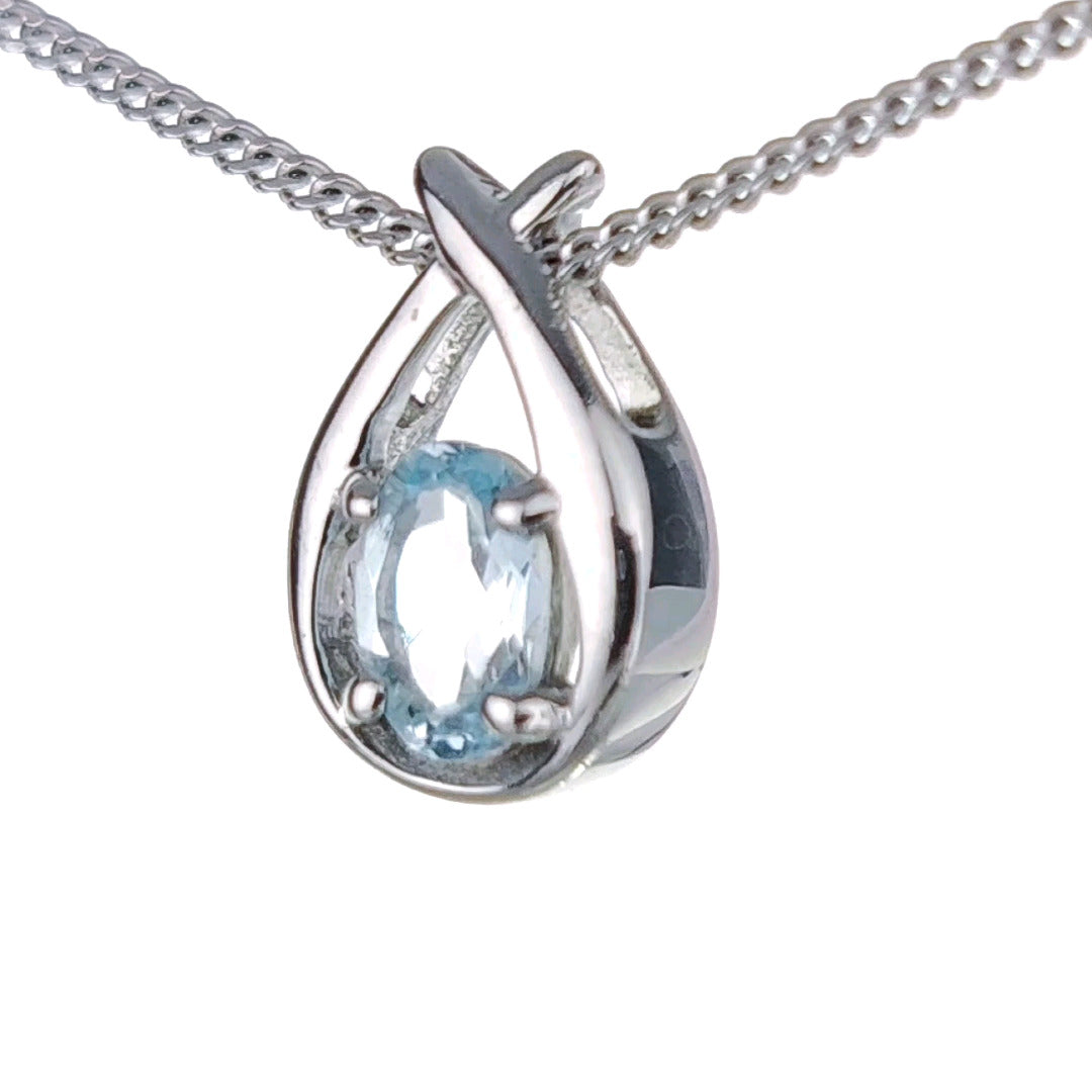 Topaz Necklace 0.5ct Pear Blue Twist Pendant Silver December Birthstone