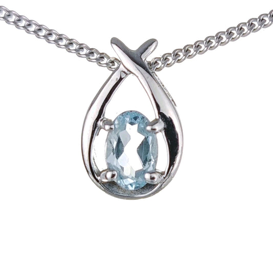 Topaz Necklace 0.5ct Pear Blue Twist Pendant Silver December Birthstone