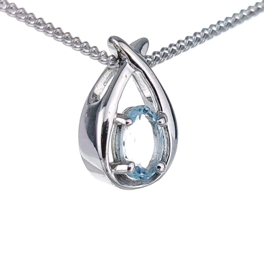 Topaz Necklace 0.5ct Pear Blue Twist Pendant Silver December Birthstone