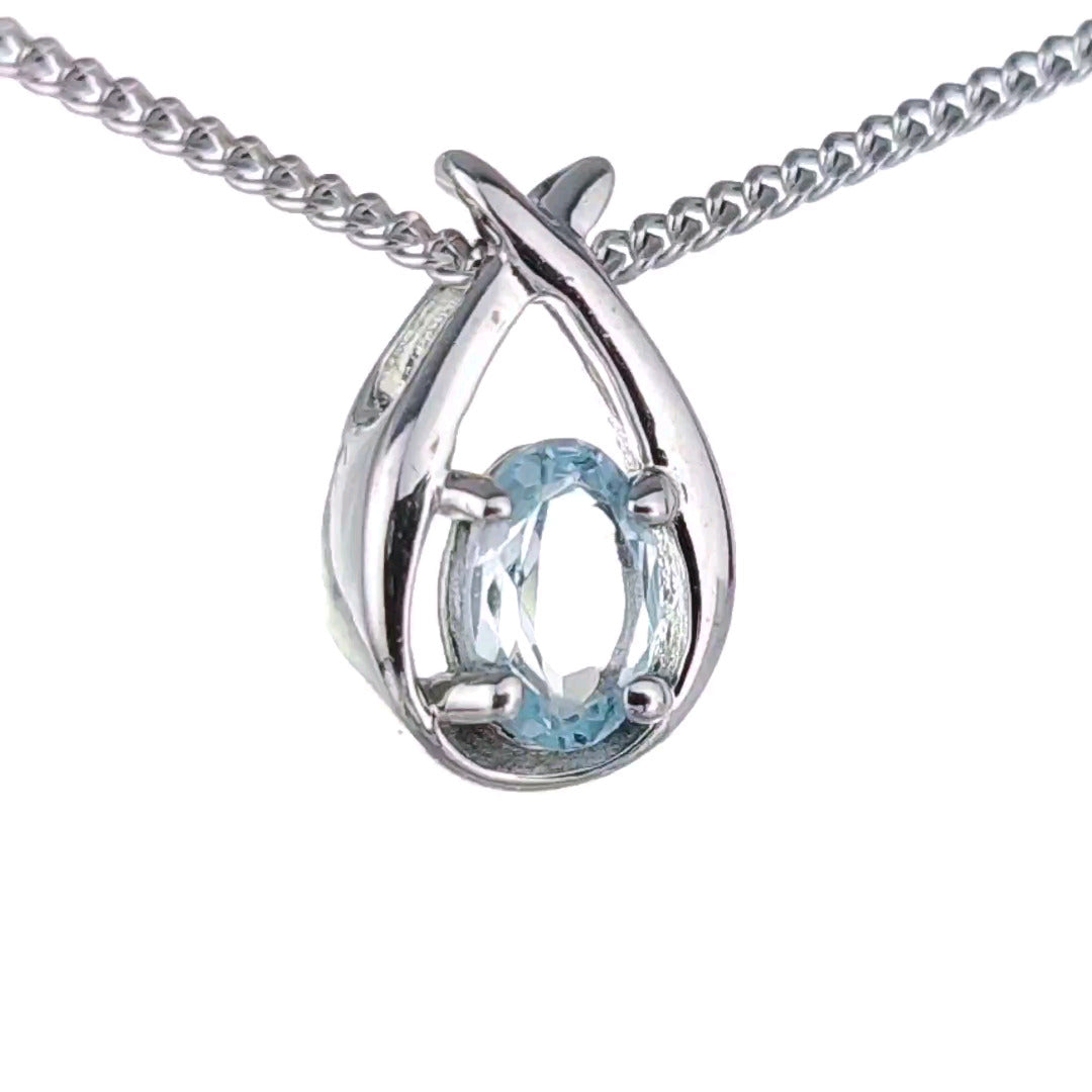 Topaz Necklace 0.5ct Pear Blue Twist Pendant Silver December Birthstone