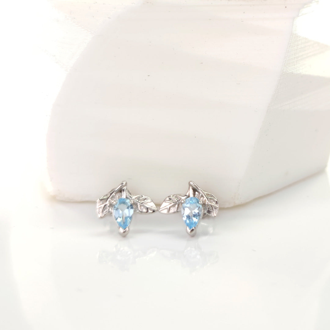 Topaz Earrings 0.5ct Blue Tree of Life Studs Silver December Birthstone