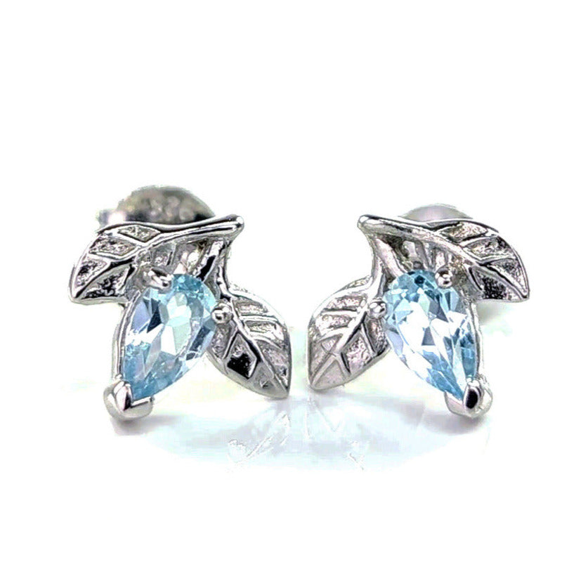 Topaz Earrings 0.5ct Blue Tree of Life Studs Silver December Birthstone