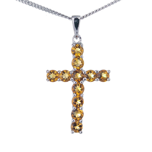 Citrine Necklace 1.1ct Yellow Cross Pendant Sterling Silver November Birthstone