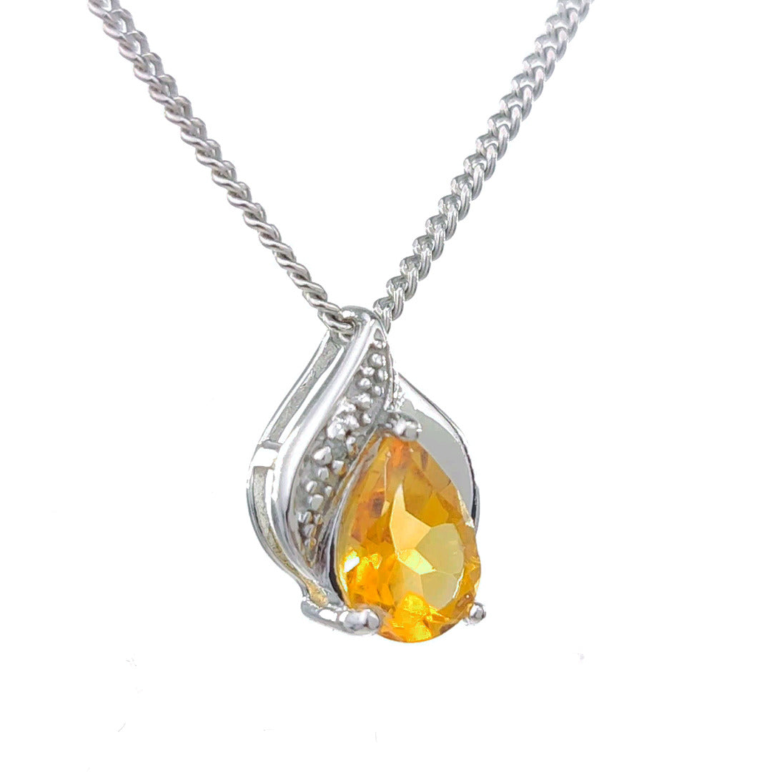 Citrine Necklace Diamond 0.65ct Yellow Pendant Sterling Silver November Birthstone