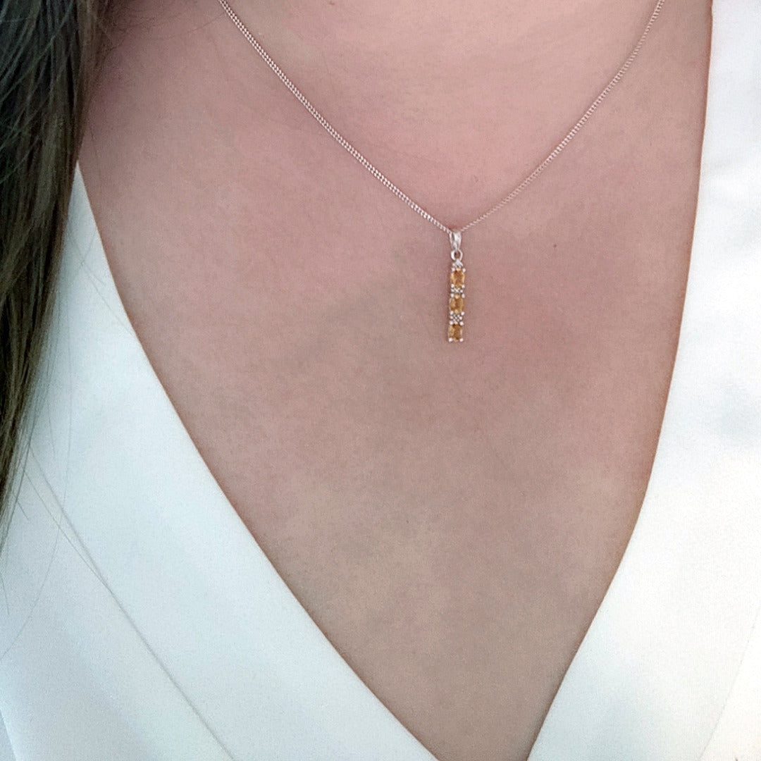 Citrine Necklace Diamond Drop Pendant Sterling Silver November Birthstone