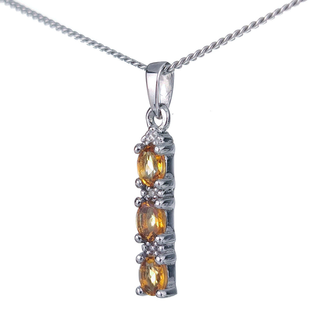 Citrine Necklace Diamond Drop Pendant Sterling Silver November Birthstone