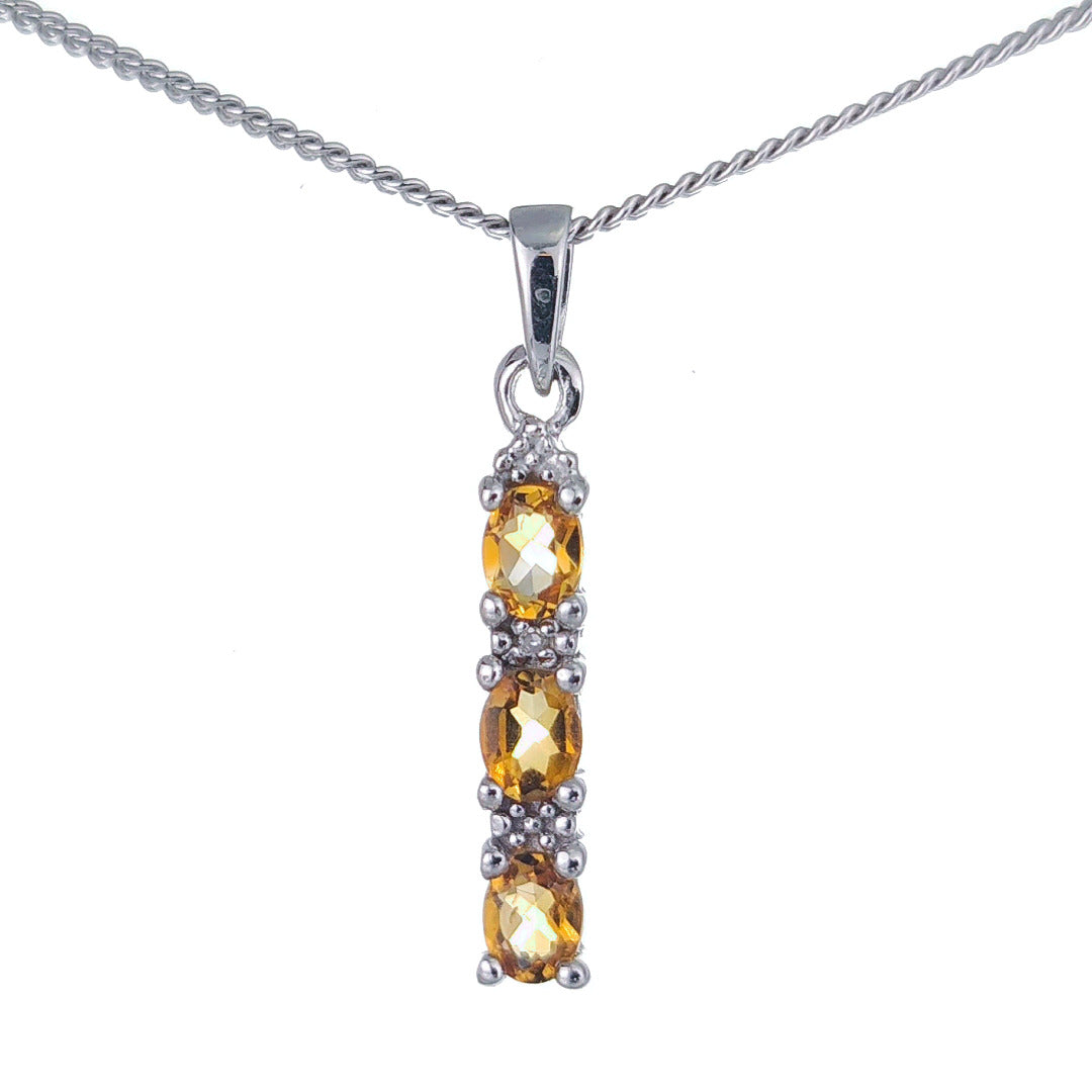 Citrine Necklace Diamond Drop Pendant Sterling Silver November Birthstone