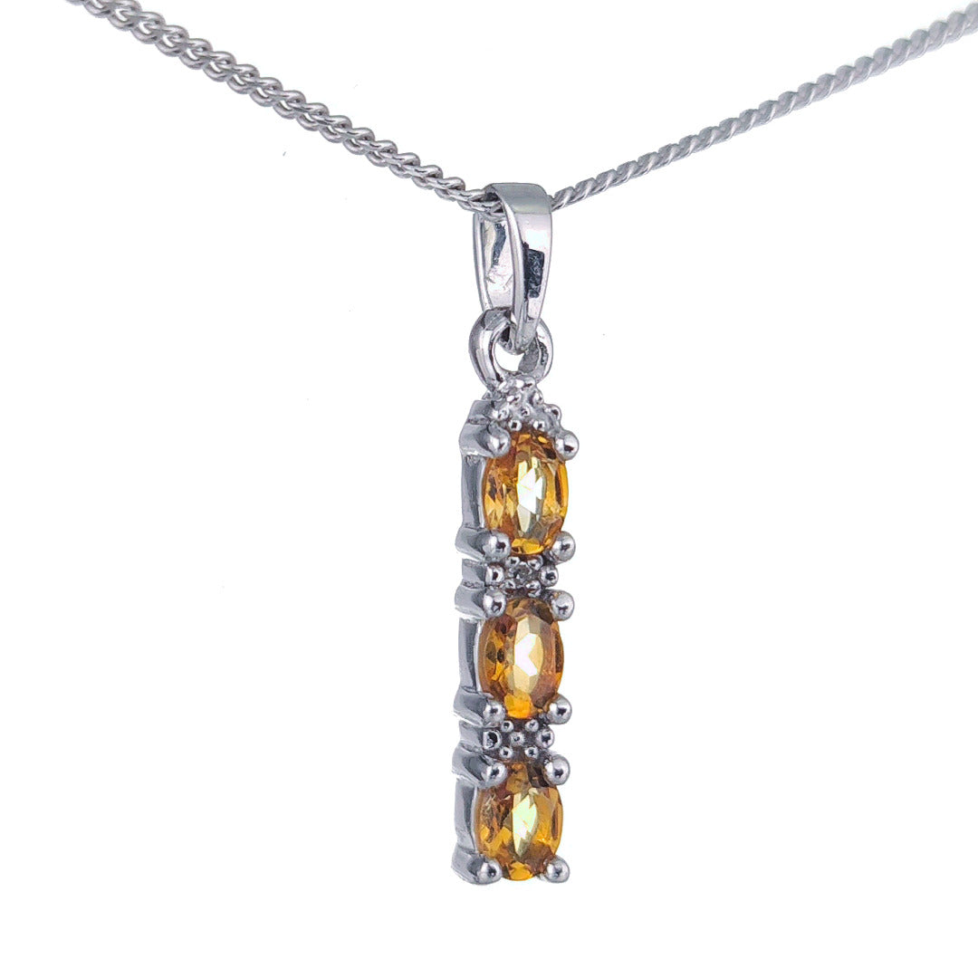 Citrine Necklace Diamond Drop Pendant Sterling Silver November Birthstone