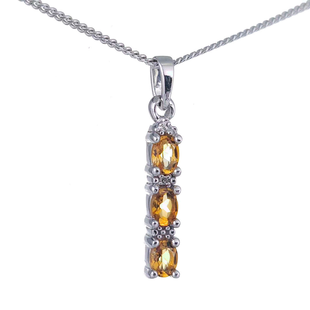 Citrine Necklace Diamond Drop Pendant Sterling Silver November Birthstone