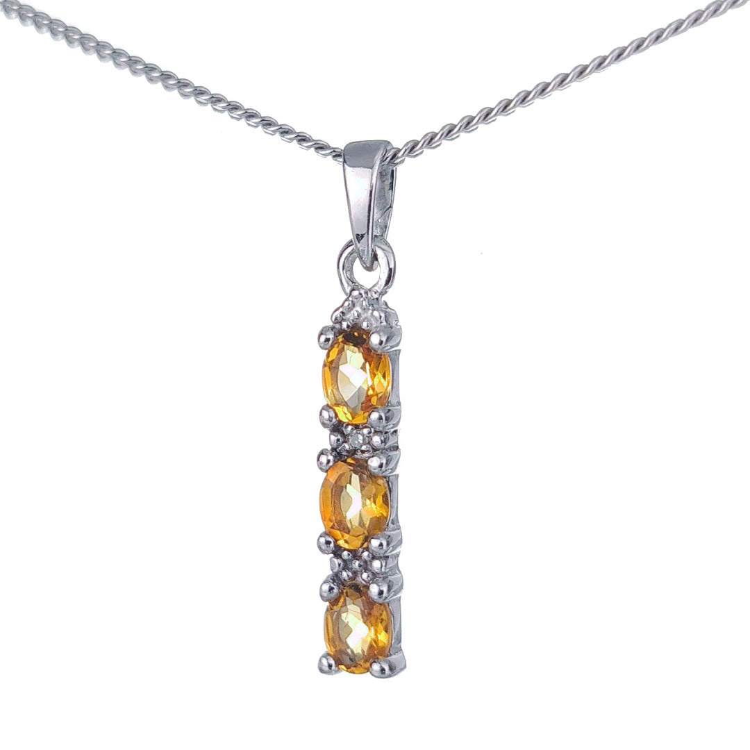 Citrine Necklace Diamond Drop Pendant Sterling Silver November Birthstone