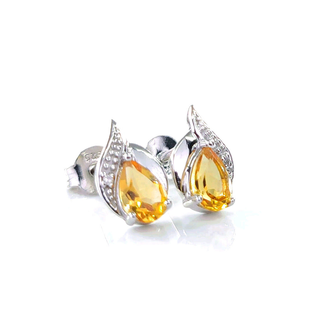 Natural Citrine And Diamond Earrings, Sterling Silver Earrings, November Birthstone, Gemstone Earrings, high quality Citrine Gold Earrings Dangle Earring