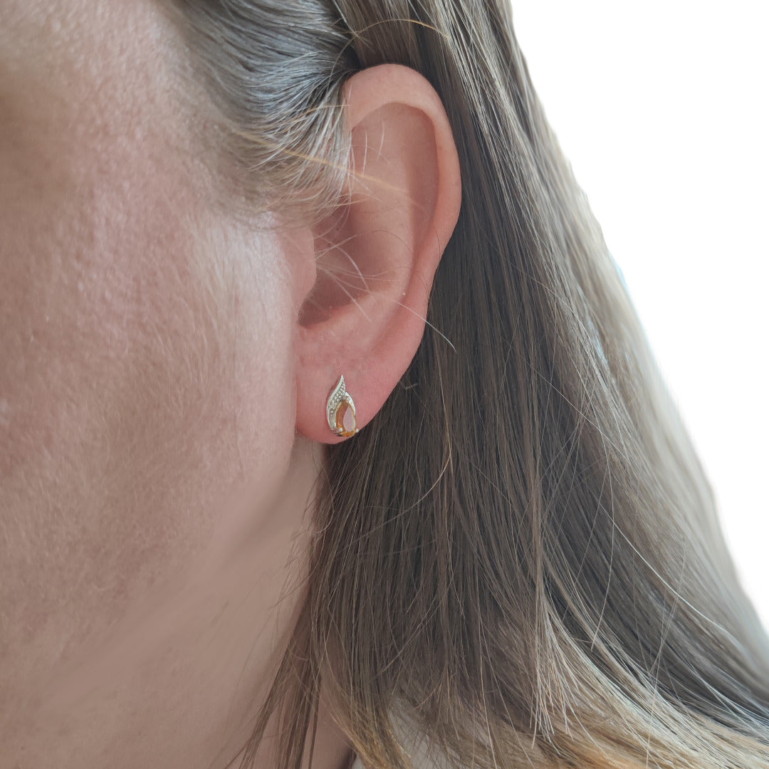 Citrine Earrings Diamond 0.7ct Pear Studs Sterling Silver November Birthstone
