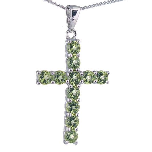 Peridot Necklace 1.32ct Cross Green Pendant Sterling Silver August Birthstone