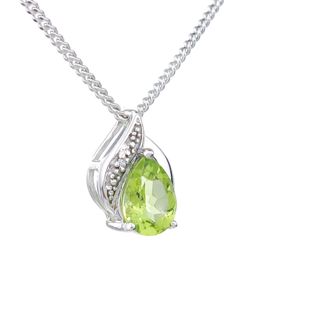 Peridot Necklace Diamond 1ct Pendant Sterling Silver