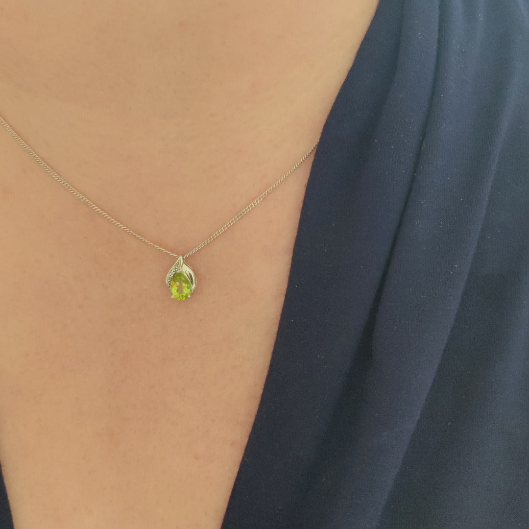 Peridot Necklace Diamond 1ct Pendant Sterling Silver