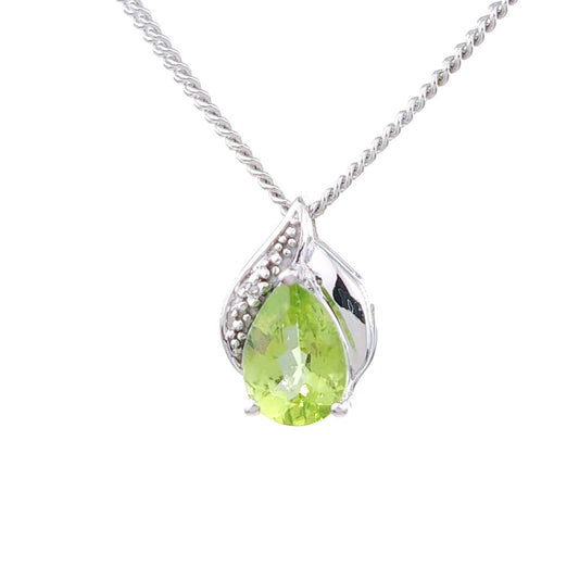 Peridot Necklace Diamond 1ct Pendant Sterling Silver