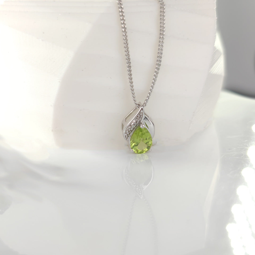 Peridot Necklace Diamond 1ct Pendant Sterling Silver