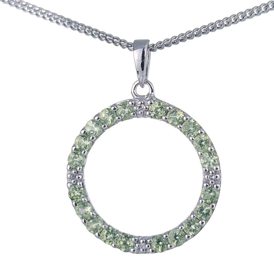 Peridot Necklace Diamond 1ct Green Circle Pendant Sterling Silver August Birthstone