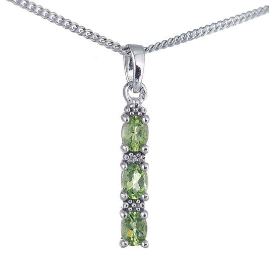 Peridot Necklace Diamond Drop Green Pendant Sterling Silver August Birthstone