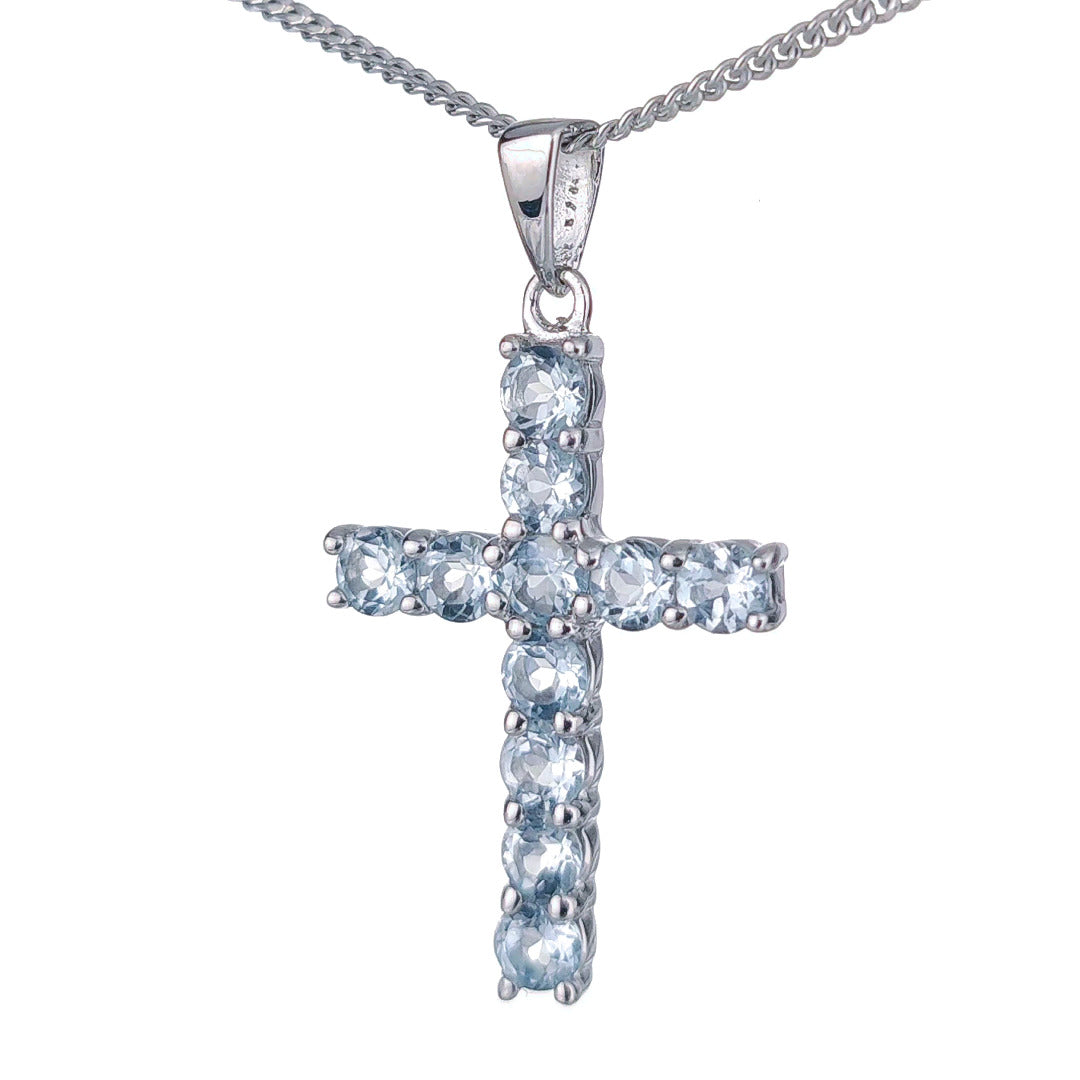 Topaz Necklace 1.21ct Blue Cross Pendant Silver December Birthstone