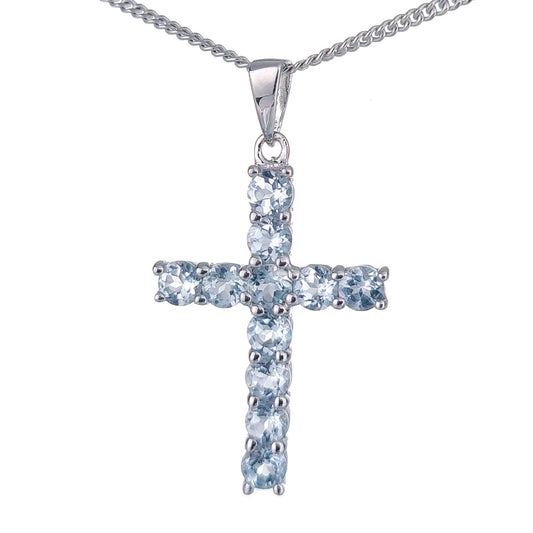 Topaz Necklace 1.21ct Blue Cross Pendant Silver December Birthstone