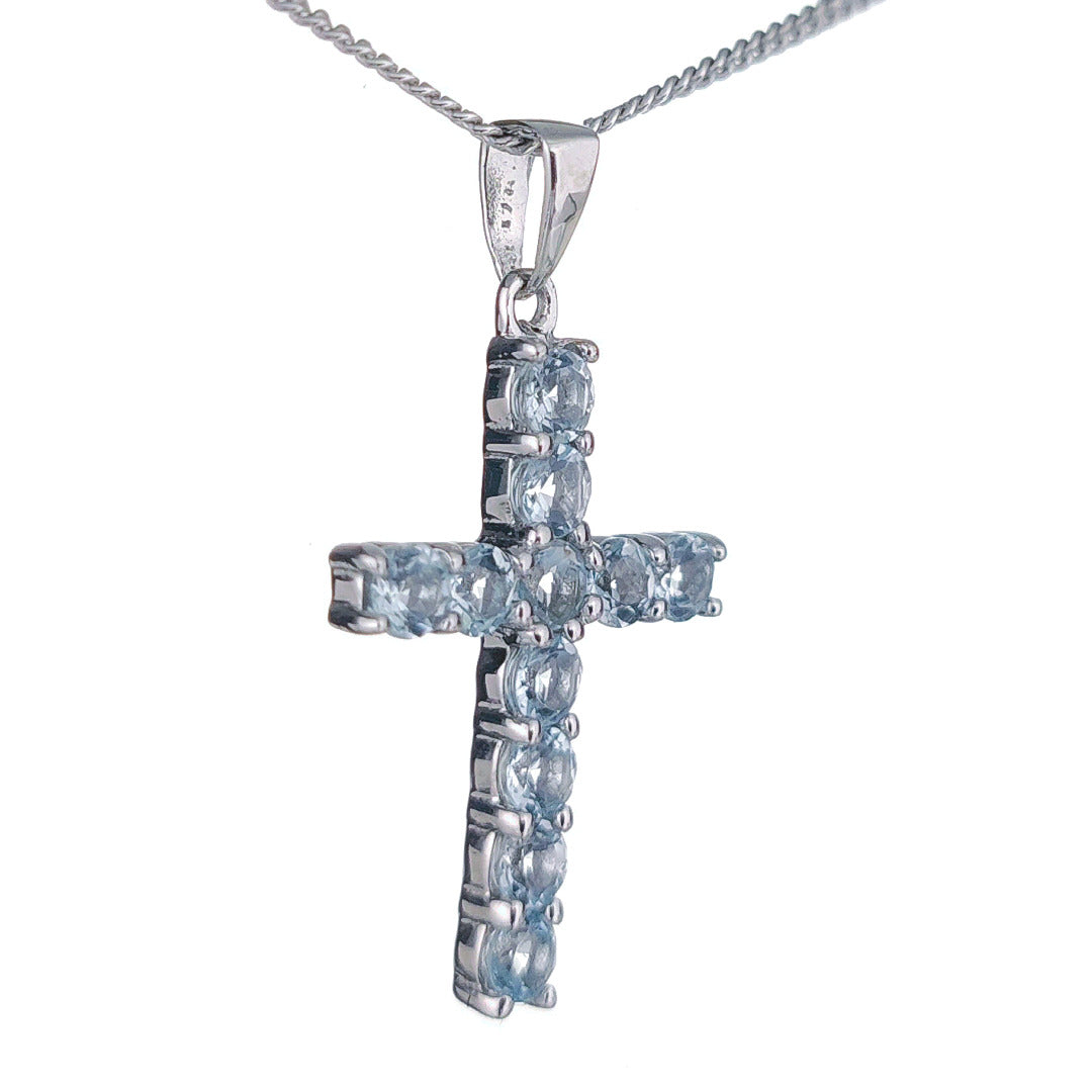 Topaz Necklace 1.21ct Blue Cross Pendant Silver December Birthstone