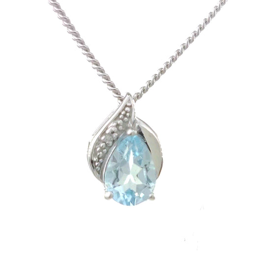 Topaz Necklace Diamond 1ct Pear Blue Pendant Silver December Birthstone