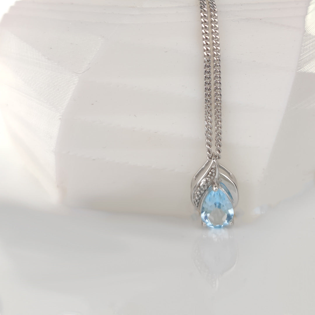 Topaz Necklace Diamond 1ct Pear Blue Pendant Silver December Birthstone