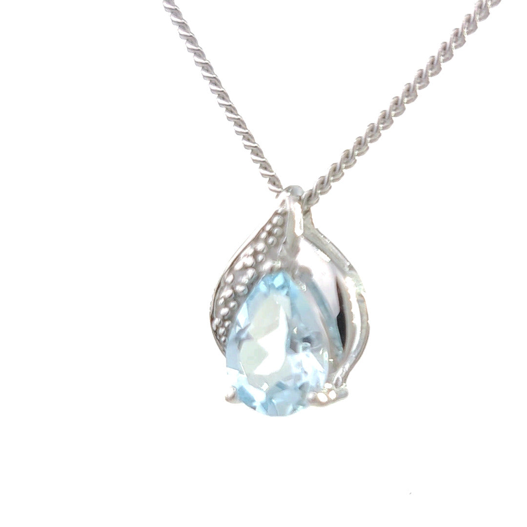 Topaz Necklace Diamond 1ct Pear Blue Pendant Silver December Birthstone