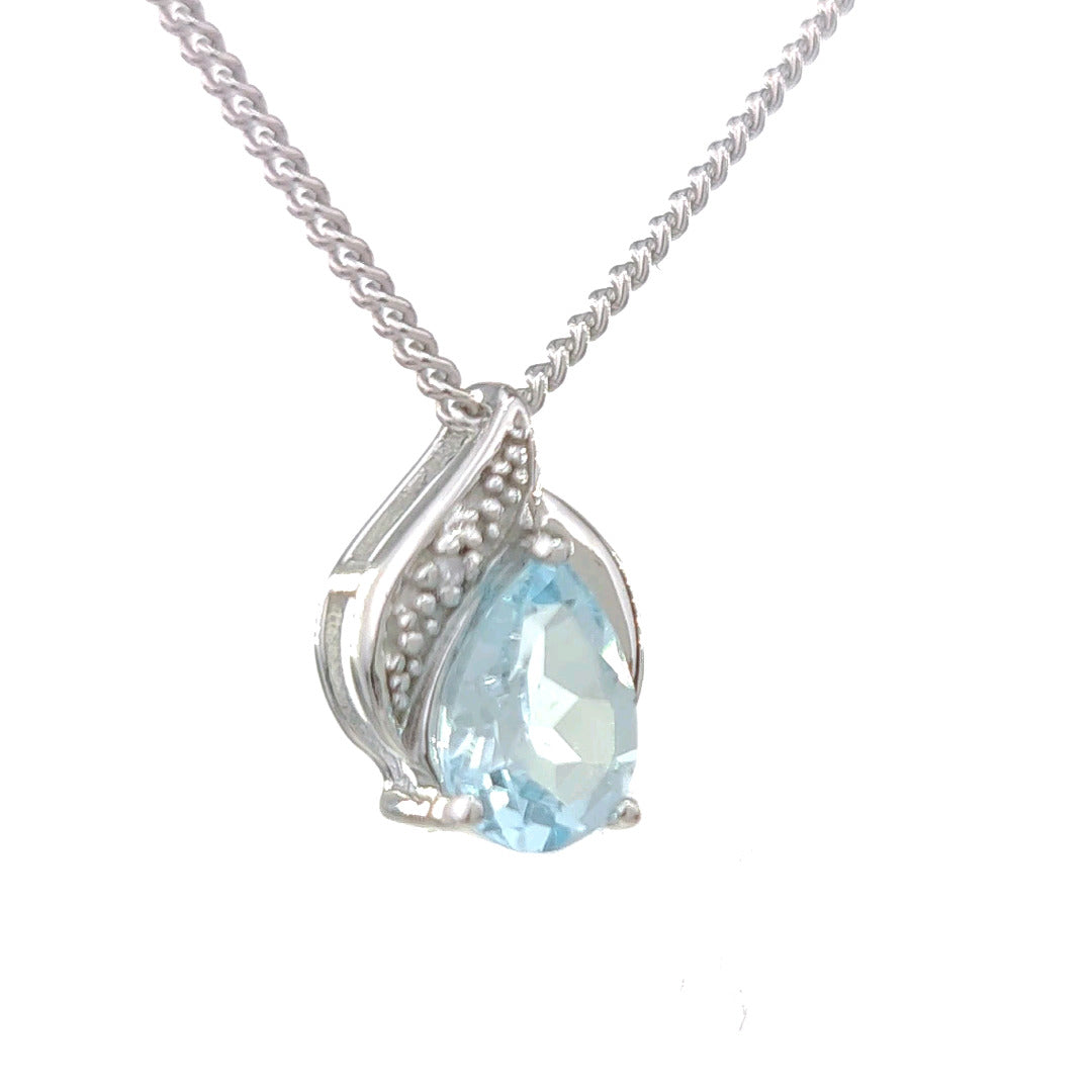 Topaz Necklace Diamond 1ct Pear Blue Pendant Silver December Birthstone