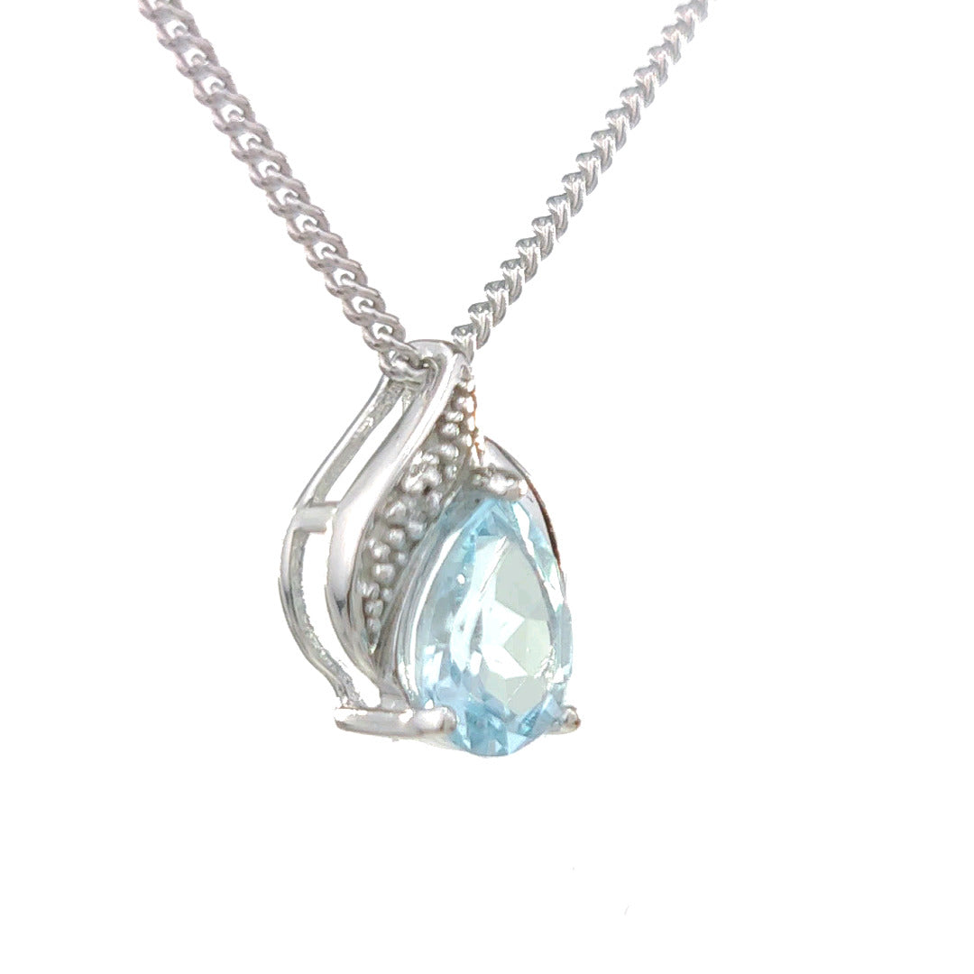 Topaz Necklace Diamond 1ct Pear Blue Pendant Silver December Birthstone