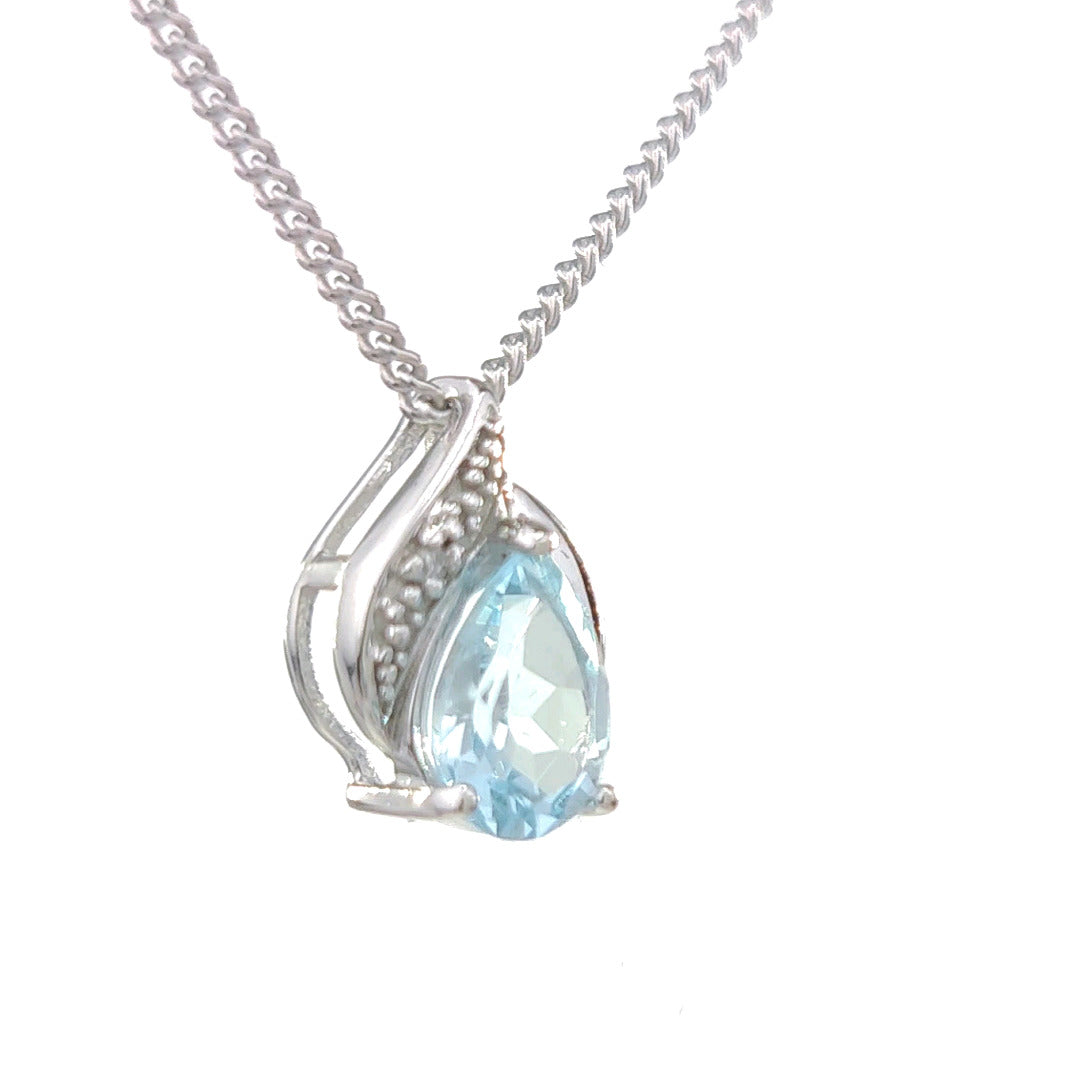 Topaz Necklace Diamond 1ct Pear Blue Pendant Silver December Birthstone